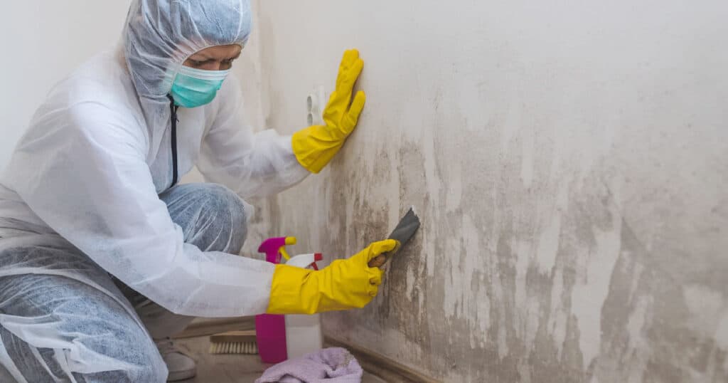 15 Best Effective Methods On How to Remove Mildew Smell In Your Home 25 lady-cleaning-molds-at-wall