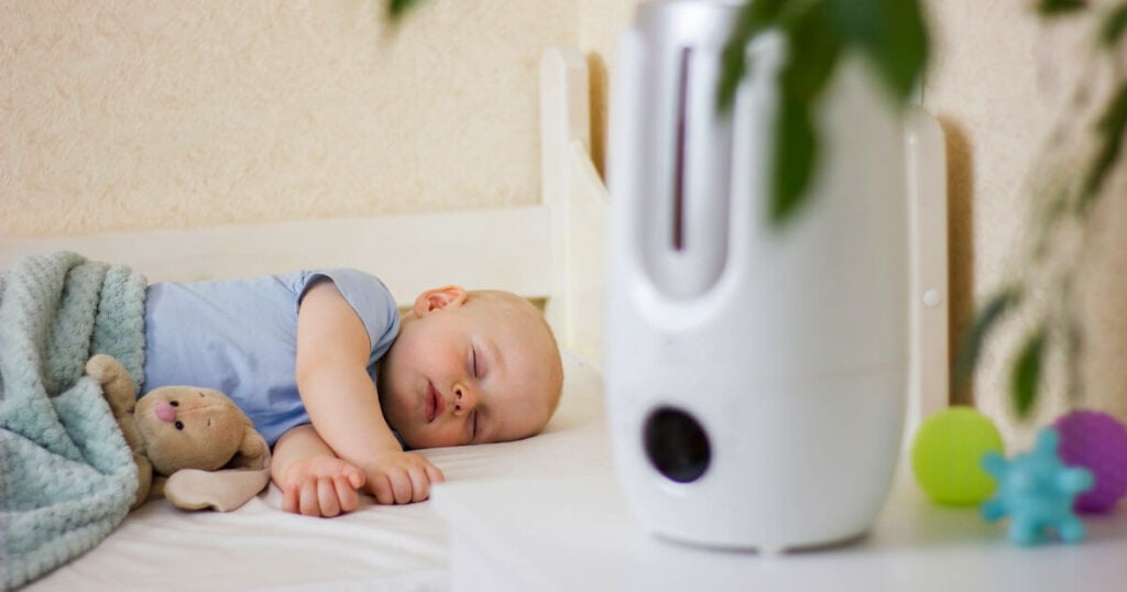 Are Essential Oils Safe for Your Lungs? VOCs and GC/MS Tested Brands 16 baby sleeping with humidifier in the room