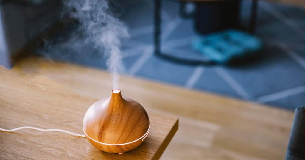 wooden essential oil diffuser in the living room